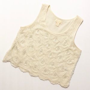 Anthropologie Tops - Anthropologie Lucy & Laurel Cream Beaded Crop Top Anthropologie Tops - Anthropologie Lucy & Laurel Cream Beaded Crop Top
